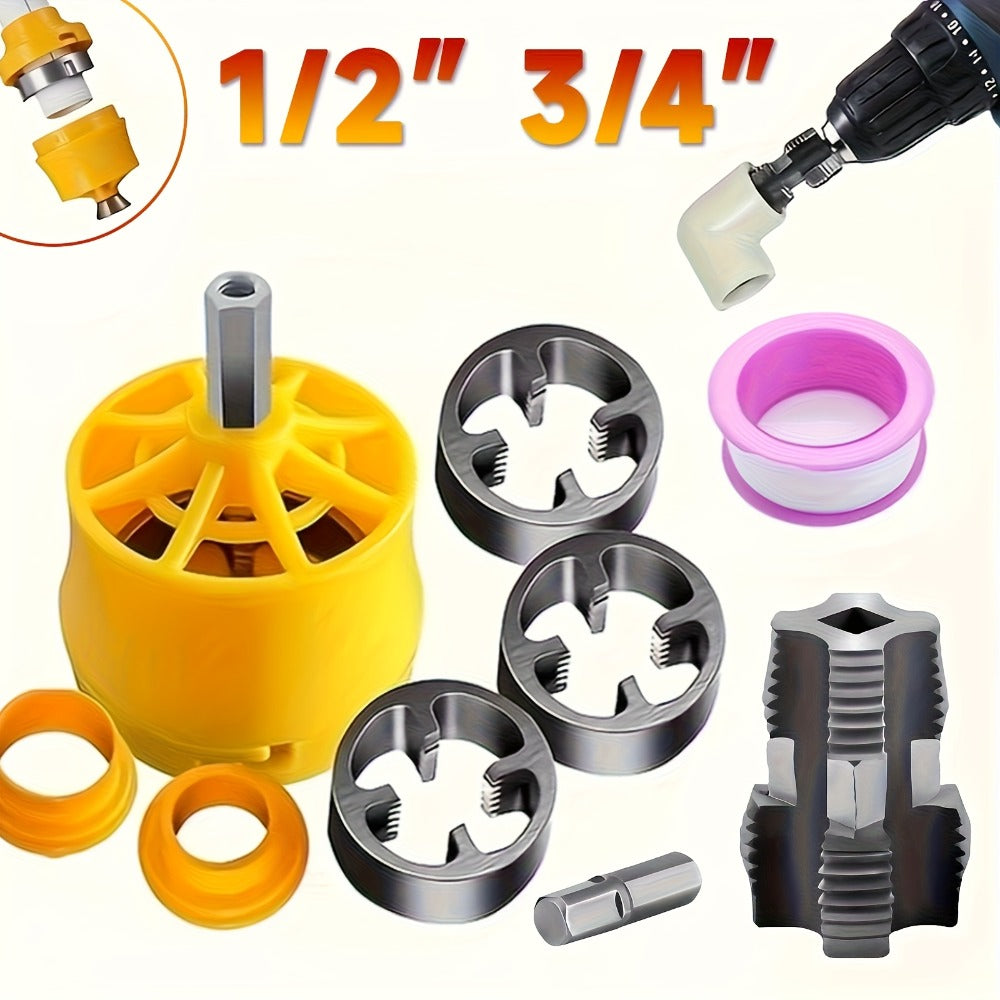 Pipe Threading Set 9 & 13-Piece ¨C Power Drill Water Pipe Thread Dies for 1/2¡±, 3/4¡± & 1¡± Inside & Outside Threading, Professional Plumbing Pipe Threader Tool Kit
