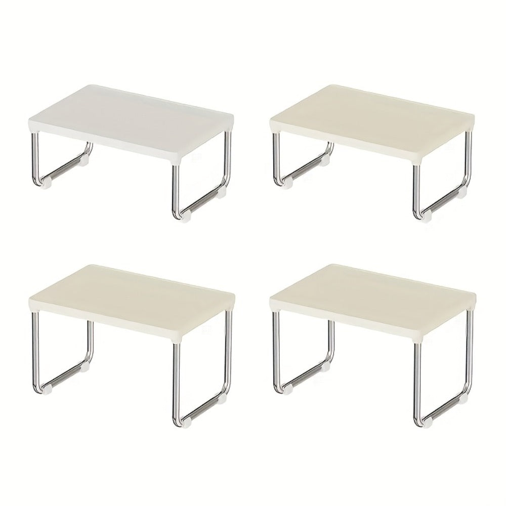 Desktop Storage Organizer Multi-Tier Expandable with Transparent Lid PP Stainless Steel Space-Saving Countertop Box for Kitchen Bathroom Cosmetics