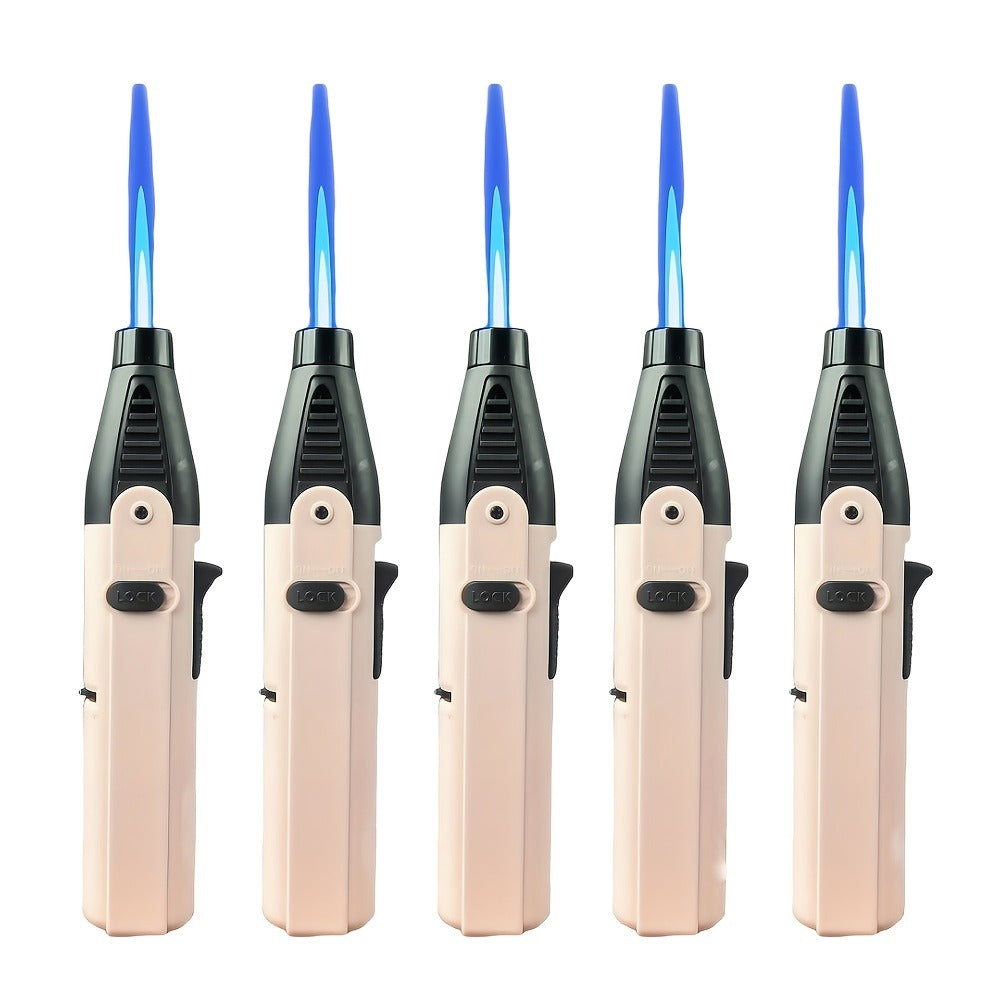 Windproof Torch Lighter 5 Pack Outdoor Butane Gas Lighter Set 1300 1800 Degree Blue Flame Safety Lock Gift Box Camping BBQ Candle Fireplace Butane Not Included