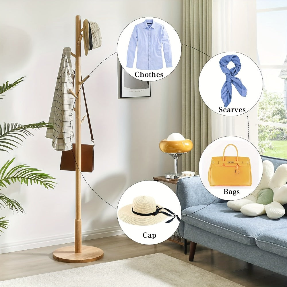 Coat Rack Freestanding Floor Standing - Vertical Clothes Hanger Stand for Bedroom Entryway Living Room Hallway, Heavy Duty Garment Rack for Suits Hats Bags Ties Belts, Easy Assembly No Tools Required