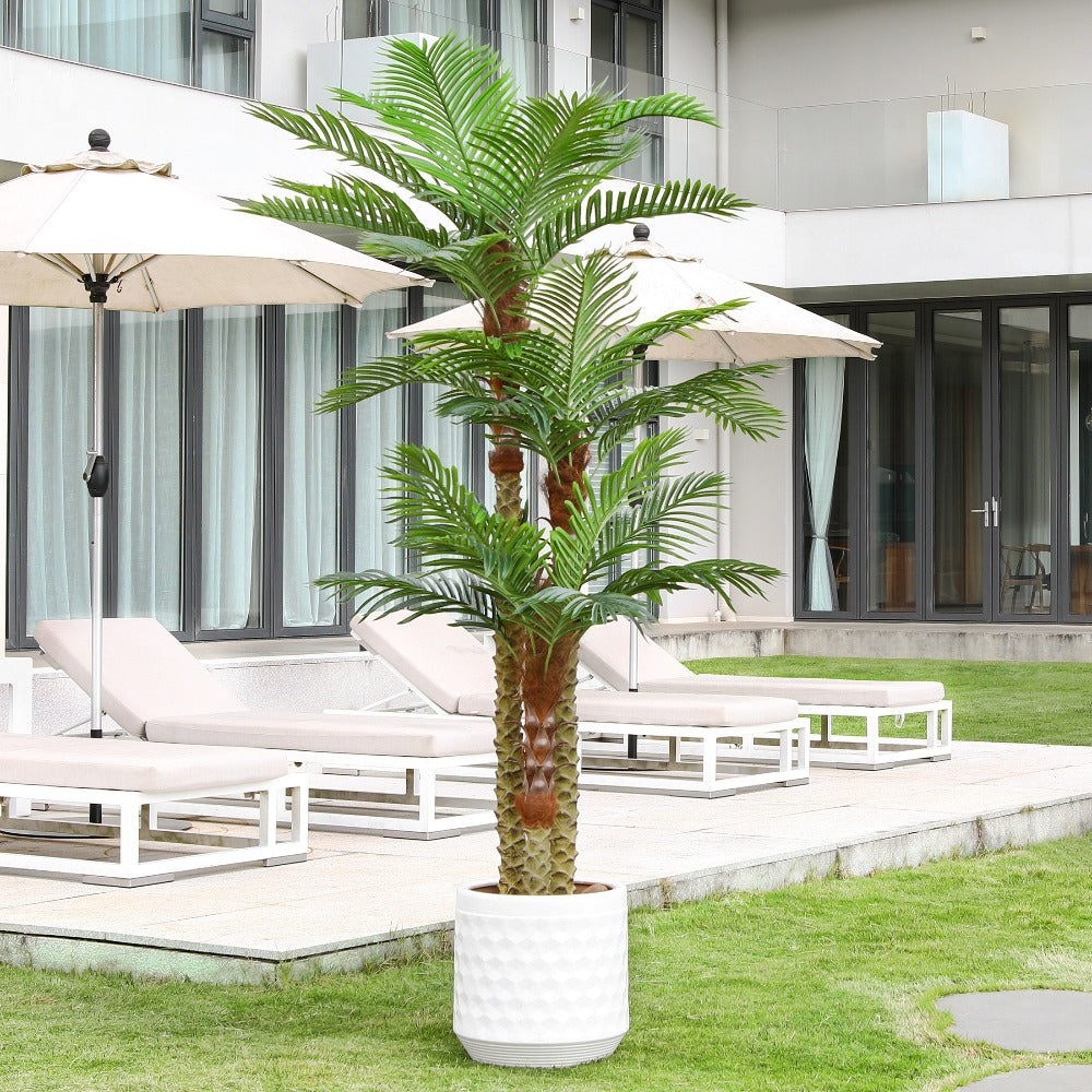 Artificial Palm Tree Outdoor 8FT & 10FT ¨C Large UV Resistant Faux Tropical Palm Plant with Cement Base, Realistic Fake Golden Cane Palm for Patio, Poolside, Balcony & Indoor Home Office Decor