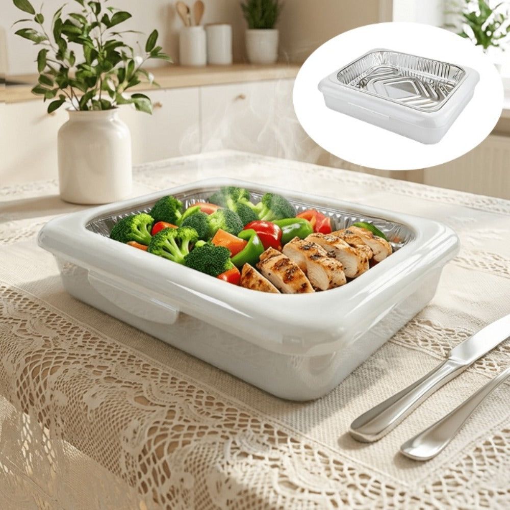Aluminum Foil Insulated Food Tray Set 2-in-1 Reusable Stand with 2 Disposable Foil Trays for Potluck Picnic BBQ Party Outdoor Gatherings Thanksgiving Christmas - 1 Tray + 2 Foil Trays