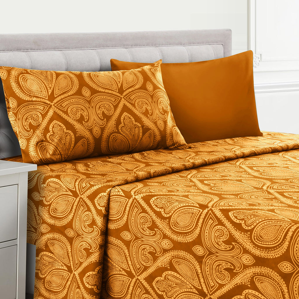Paisley Bed Sheet Set 4 6 Piece 100% Brushed Microfiber Deep Pocket Fitted Sheet Soft Wrinkle Free Cooling Breathable Twin Full Queen King Cal King