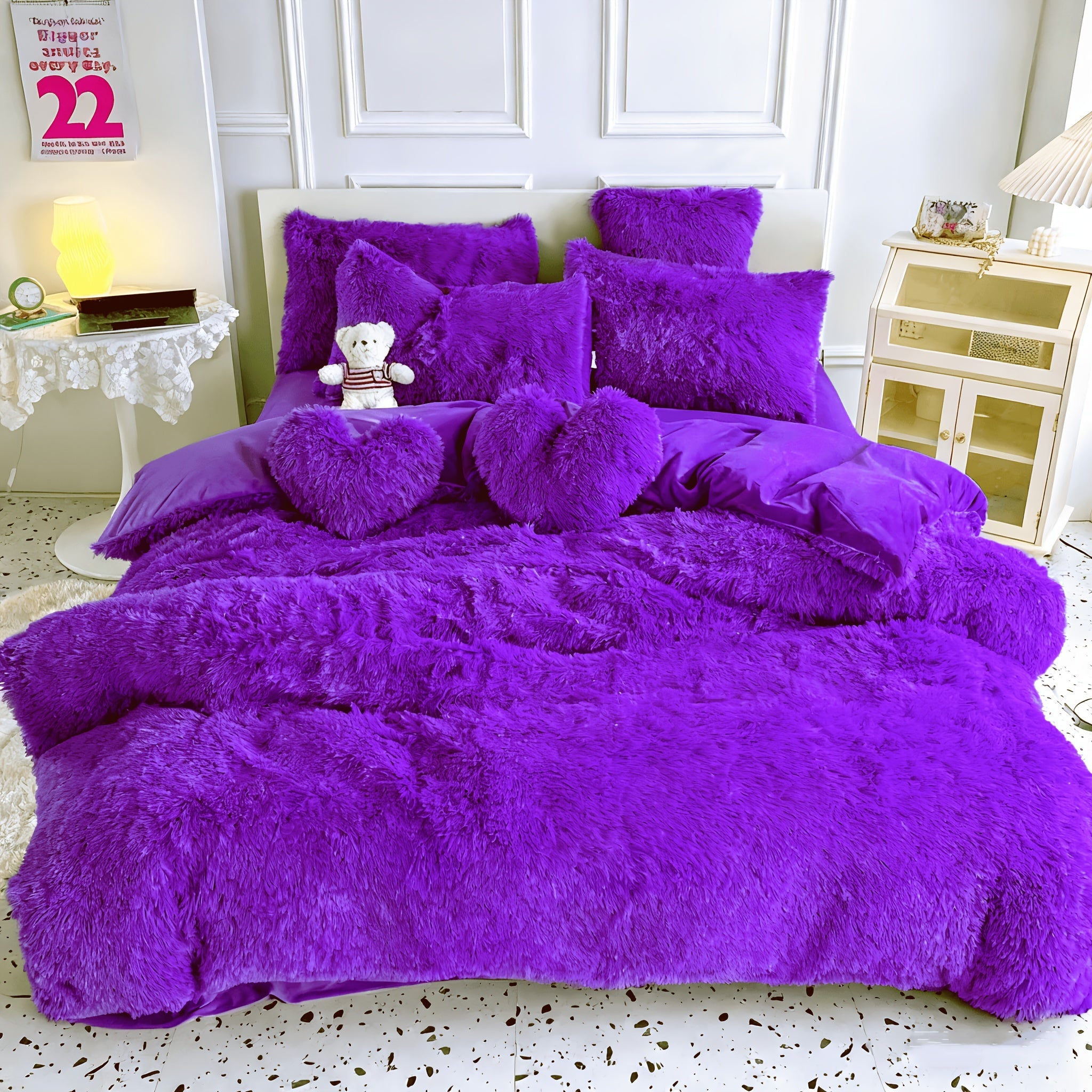 Velvet Duvet Cover Set Fluffy Plush Bedding Minimalist Solid Color, Carved Velvet Quilt Cover with Pillow Shams, Soft Cozy Bedroom Essentials Twin Full Queen King, Black Beige Grey Pink Purple Blue Red Yellow