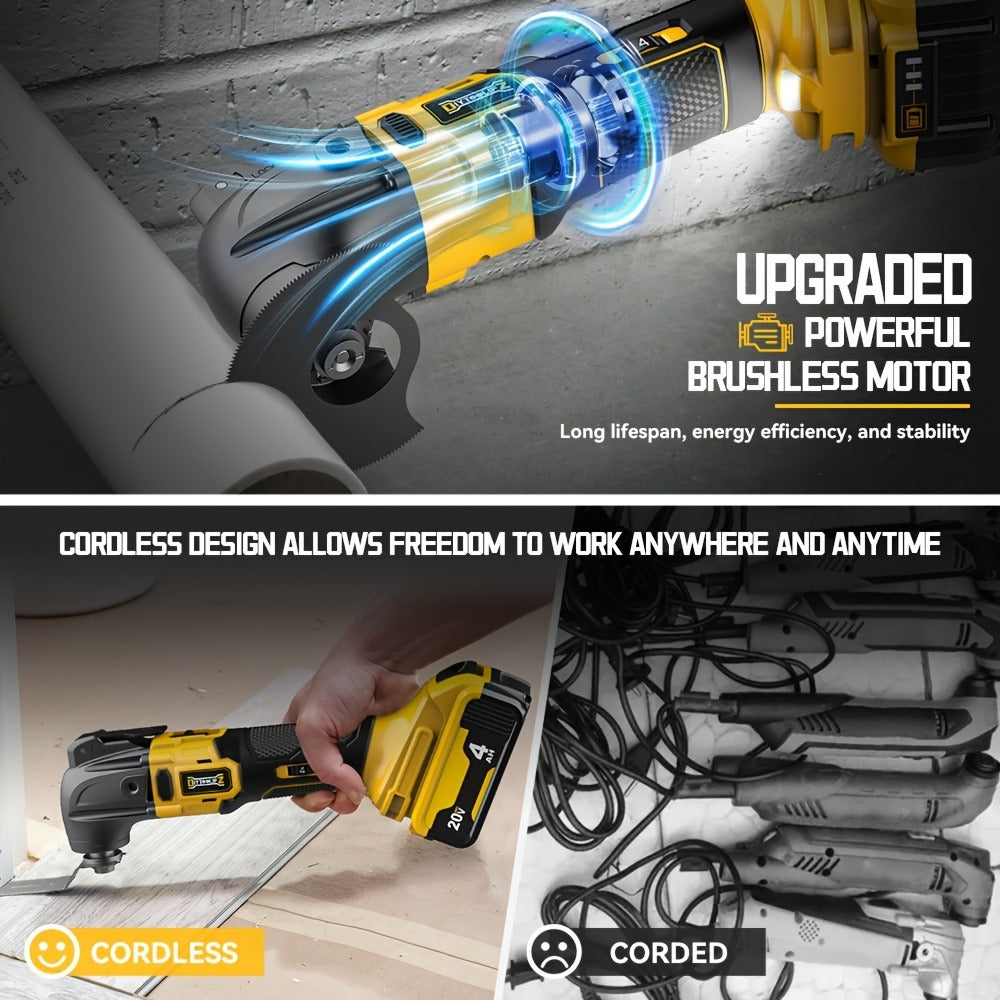 Oscillating Multi Tool Brushless Cordless Compatible with DeWalt 20V / 18V Battery ¨C 21000 OPM Variable Speed, 4.5¡ã Oscillating Angle, Anti-Vibration, Wood Cutting Blades & Sanding Pads (Battery Not Included)