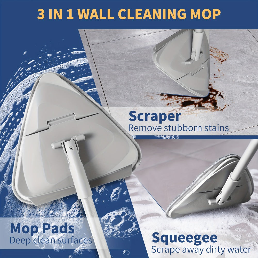 Long Handle Wall Mop 82 Inch Ceiling Floor Baseboard Cleaner Tool with Squeegee & 6 Replacement Microfiber Pads for Walls Windows