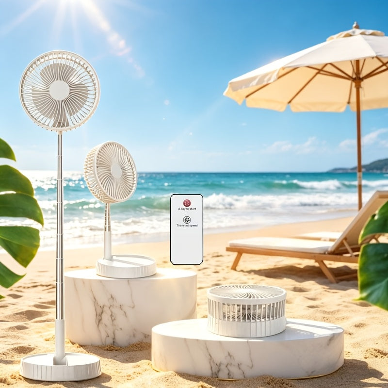 Portable Fan Foldable USB Rechargeable 3600mAh | 4-Speed Remote Control Tower Fan with 7-Color Ambient LED Light Low Noise | Expandable Cordless Fan for Office Bedroom Travel Camping Dorm | Pink White