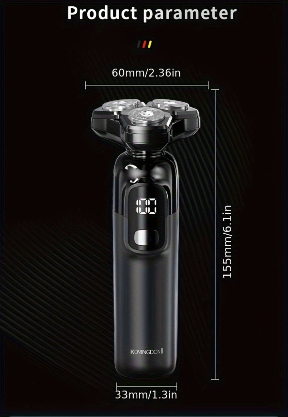 Rotary Shaver for Men 3-in-1 Cordless Rechargeable Electric Razor - Floating Head Wet Dry Shaver, 800mAh Lithium Battery, LED Display, Nose Hair & Sideburns Trimmer, Father's Day Gift