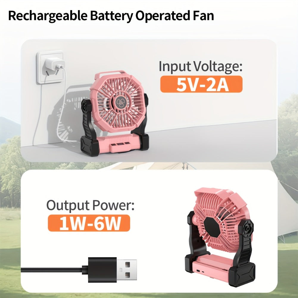 Camping Fan with LED Lantern 3-in-1 Rechargeable Portable Tent Fan with Hook Timer & Rotation for Car RV Barbecue Travel Outdoor