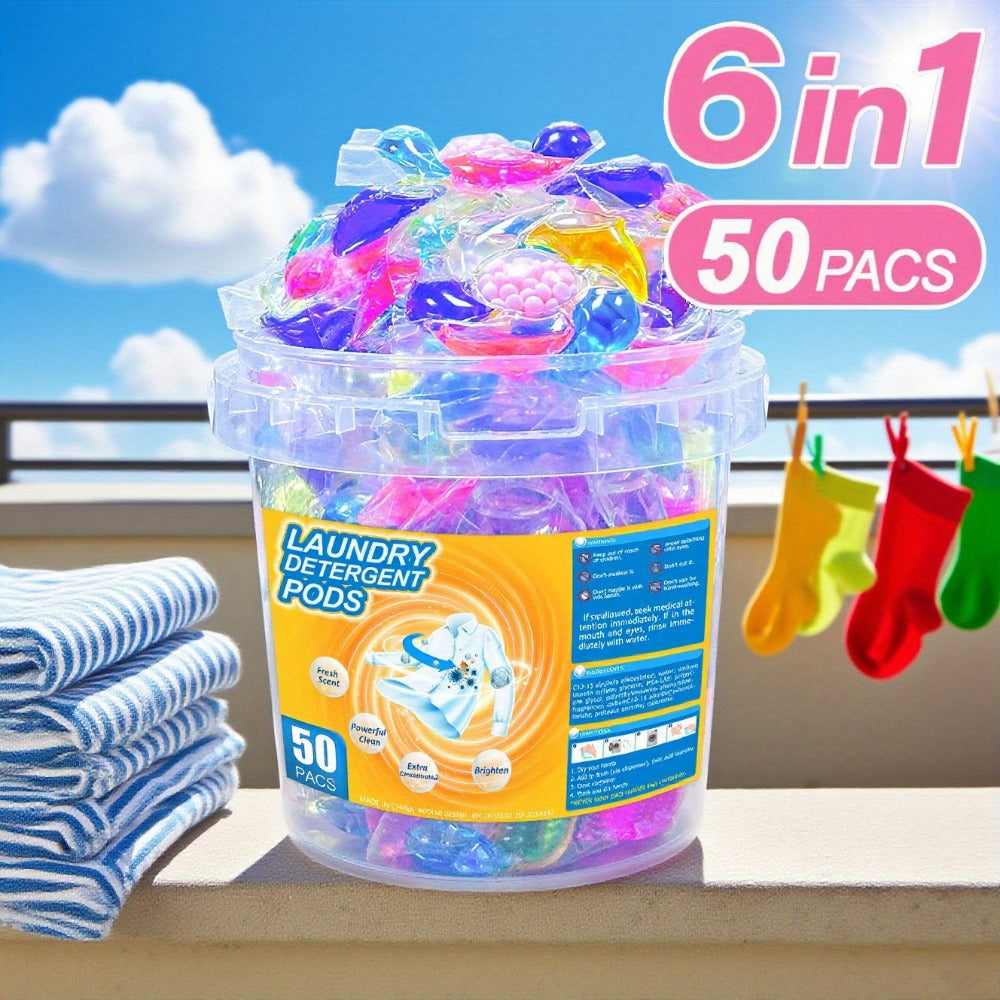 Laundry Detergent Pods 50 Count 6-in-1 Laundry Beads Stain Removal Long-Lasting Fragrance Freshening Beads Deep Clean Fabric Softening Brightening All-in-One Laundry Pods 1 Box
