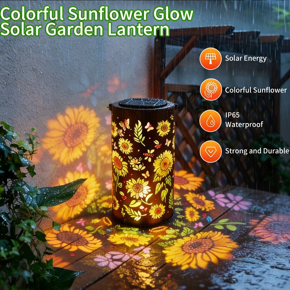 Solar Sunflower Lantern IP65 Waterproof | Painted Butterfly Iron Garden Light | Outdoor Spotlight Lawn Ambient Decor | Solar Garden Lantern for Patio Backyard Porch | Gift for Mom Grandma