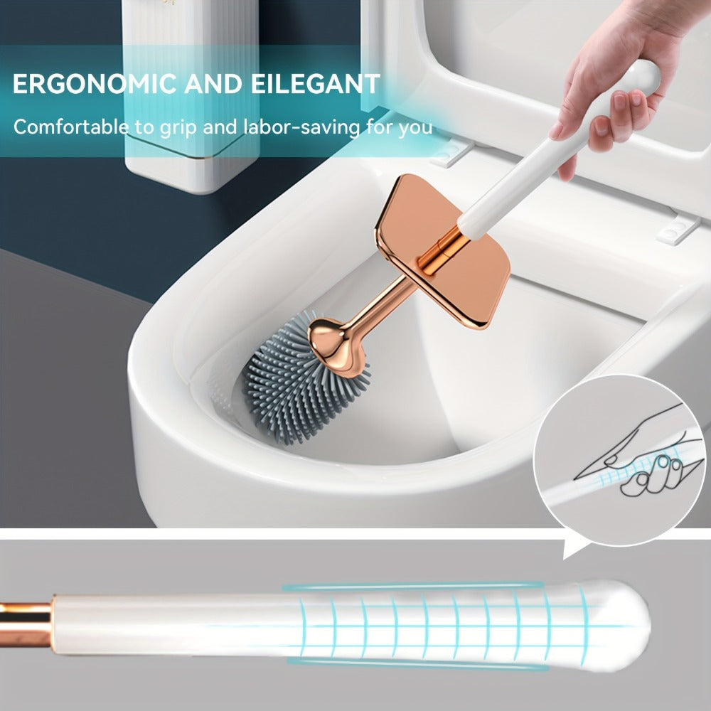 Toilet Brush and Holder Set Ergonomic - Odor Resistant Easy Clean Deep Scrub Bathroom Toilet Brush with Caddy Stand Hygienic Storage | Black | Bathroom Essentials Home Cleaning Accessories Gift