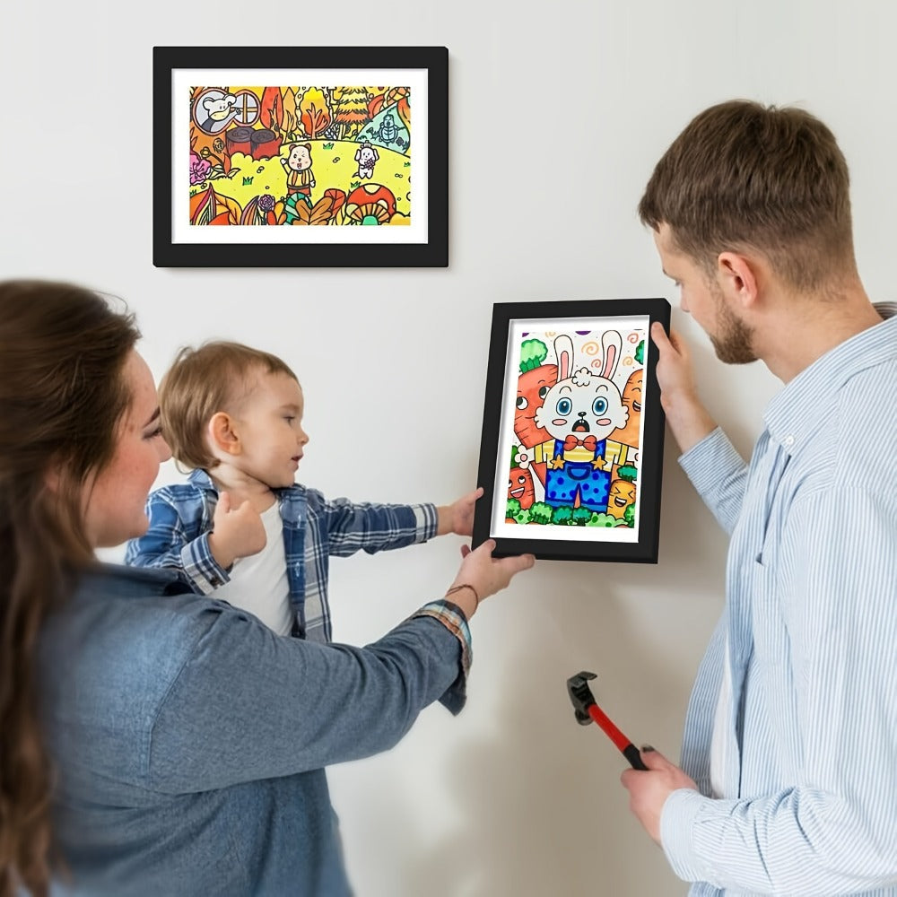 Kids Artwork Frames Front Opening Changeable 8.5x11 Inch Children Art Display Picture Frame for Drawing Crafts Photos Holds 130 Pieces Wood Black White