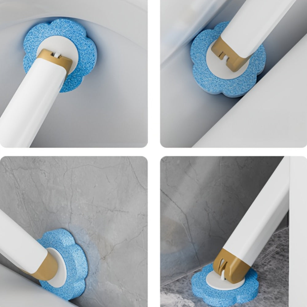 Wall-Mounted Toilet Brush Set with 8 Disposable Heads | No-Drill Easy Install, Long Handle Bathroom Cleaning Brush, Replaceable Brush Heads for Toilet Bowl, Home & Commercial Use, Plastic Medium Firmness