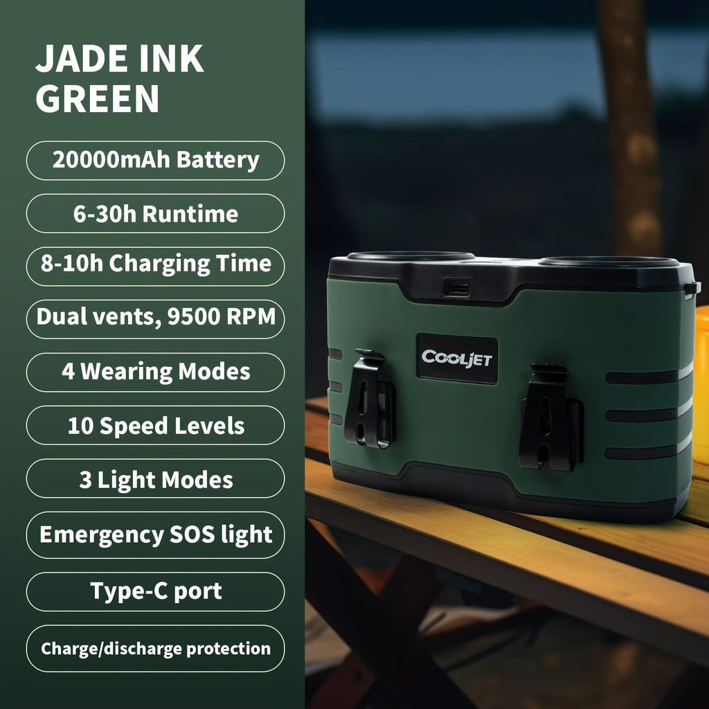 Portable Waist Fan 20000mAh ¨C Dual Vent 7W Brushless Motor, 10 Speed Levels, 4 Wearing Modes, LED Digital Display, USB-C Charging, Wearable Neck & Waist Cooling Fan for Outdoor Camping Hiking Fishing