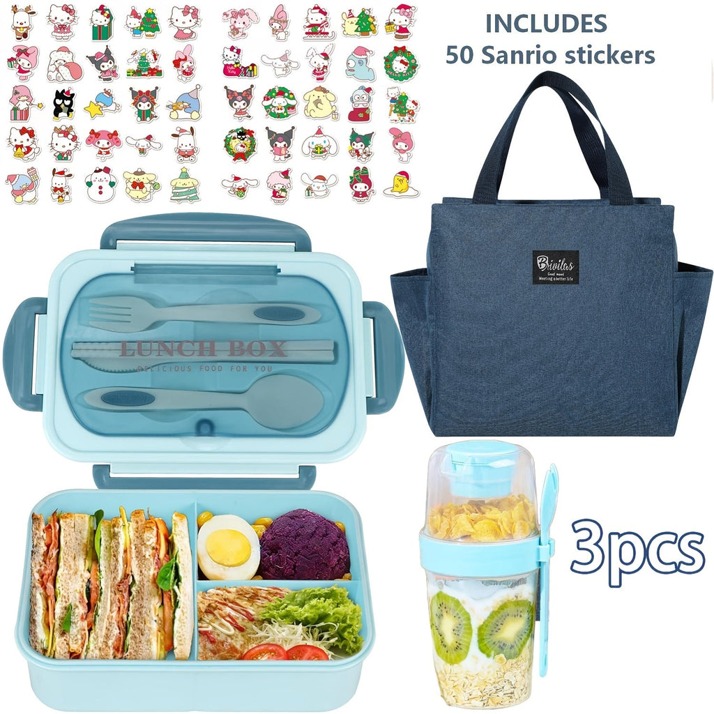Sanrio Lunch Box Set 53pcs Bento Box with Thermal Bag Breakfast Cup Portable Sealed Compartment Microwave Dishwasher Safe for Work Picnic School