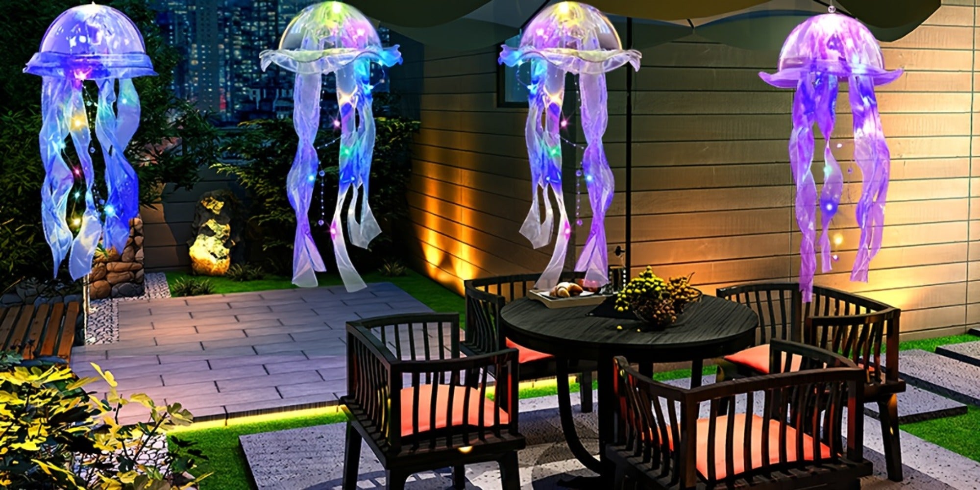 Jellyfish Lantern Party Decorations 5 Pack ¨C Colorful Translucent Ribbon Hanging Lights for Halloween Christmas Wedding Birthday, Indoor Outdoor Festive Event Decor (Crystal Ribbon / Set)