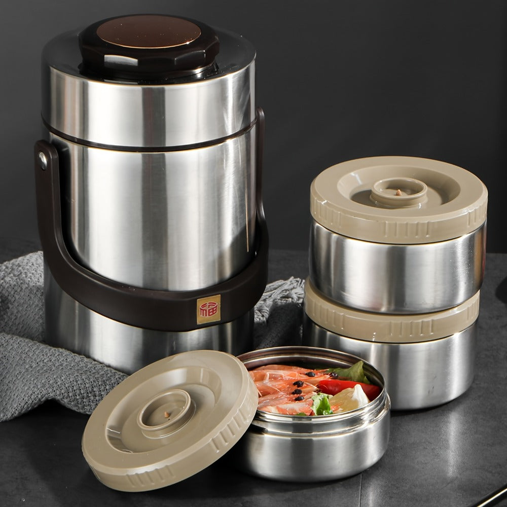 Insulated Lunch Box 3-Layer 304 Stainless Steel Vacuum | 67.63oz Triple Compartment Leakproof Food Container | Keep Warm 6 Hours for Office Travel Picnic Outdoor Meals