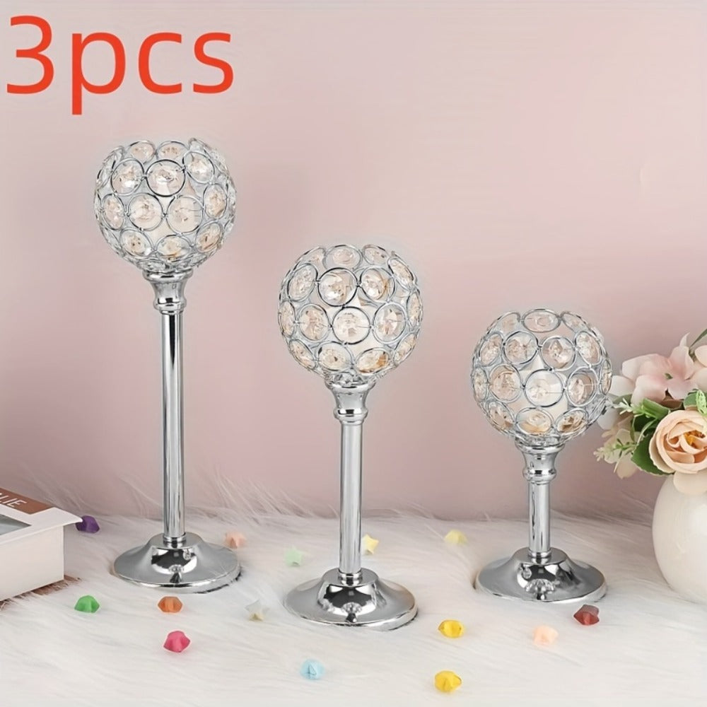 Crystal Candelabra Centerpiece ¨C Gold & Silver Taper Candle Holders for Wedding, Anniversary, Candlelit Dinner, Birthday & Party Table Decor, Home & Hotel Decoration, 3-Pack & 6-Pack (Candles Not Included)