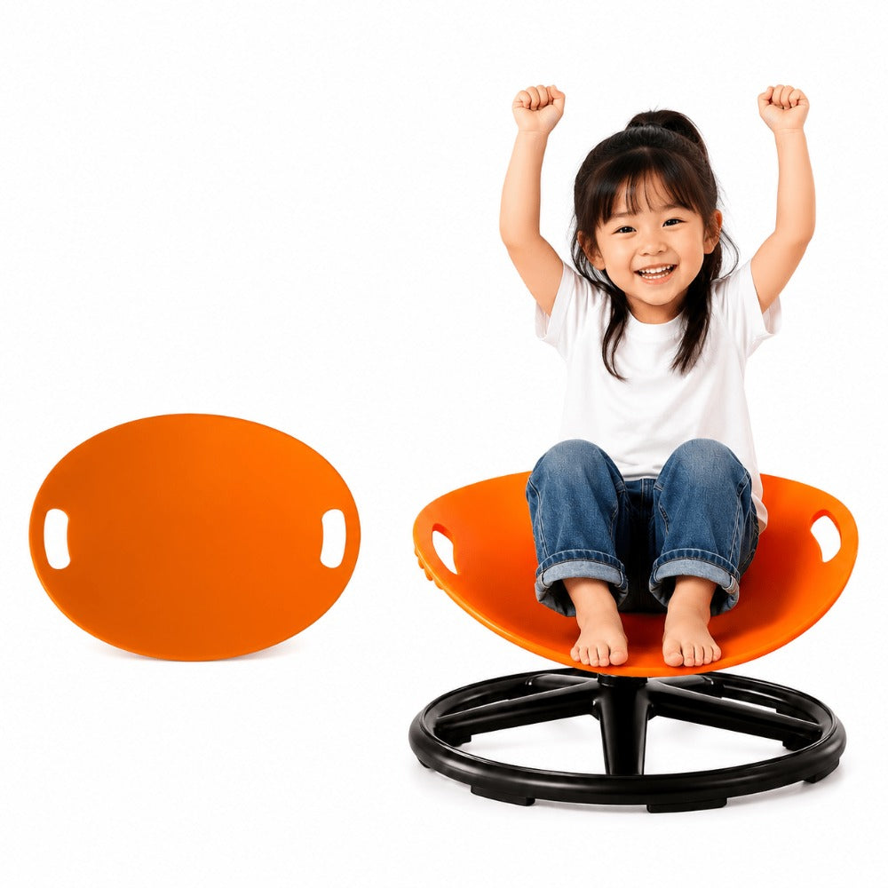 Sensory Spinning Chair for Kids, Autism & ADHD Therapy Spin Seat, Durable Plastic & Metal, Enhances Coordination & Attention, Indoor Outdoor Use, Orange & Blue