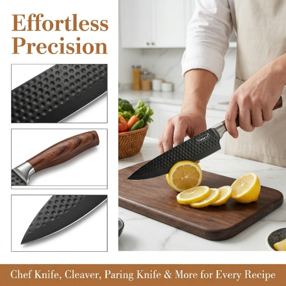 Chef Knife Set 7 Piece High Carbon Stainless Steel Ultra Sharp ¨C Anti-Stick Ergonomic PP Handle, Includes Slicing Knife, Scraper, Scissors & Whetstone, Gift Box for Home, Family & Travel