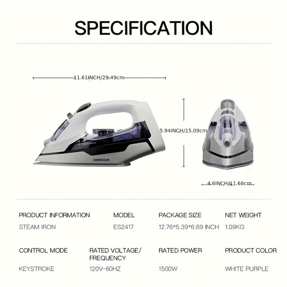 Steam Clothes Iron with Ceramic Coated Soleplate ¨C Precision Thermostat, 3-Way Auto-Off, Self-Cleaning, Anti-Calcium & Anti-Drip, Lightweight Travel & Home Garment Iron