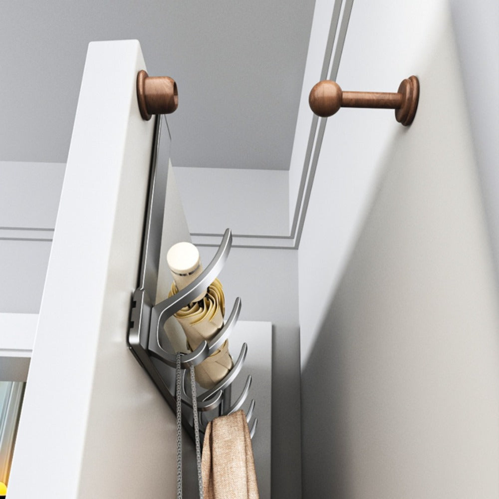 Over Door Hook Hanger with 5-6 Hooks, No Drill Metal Door Organizer for Hats Keys Bags Entryway Bathroom Bedroom