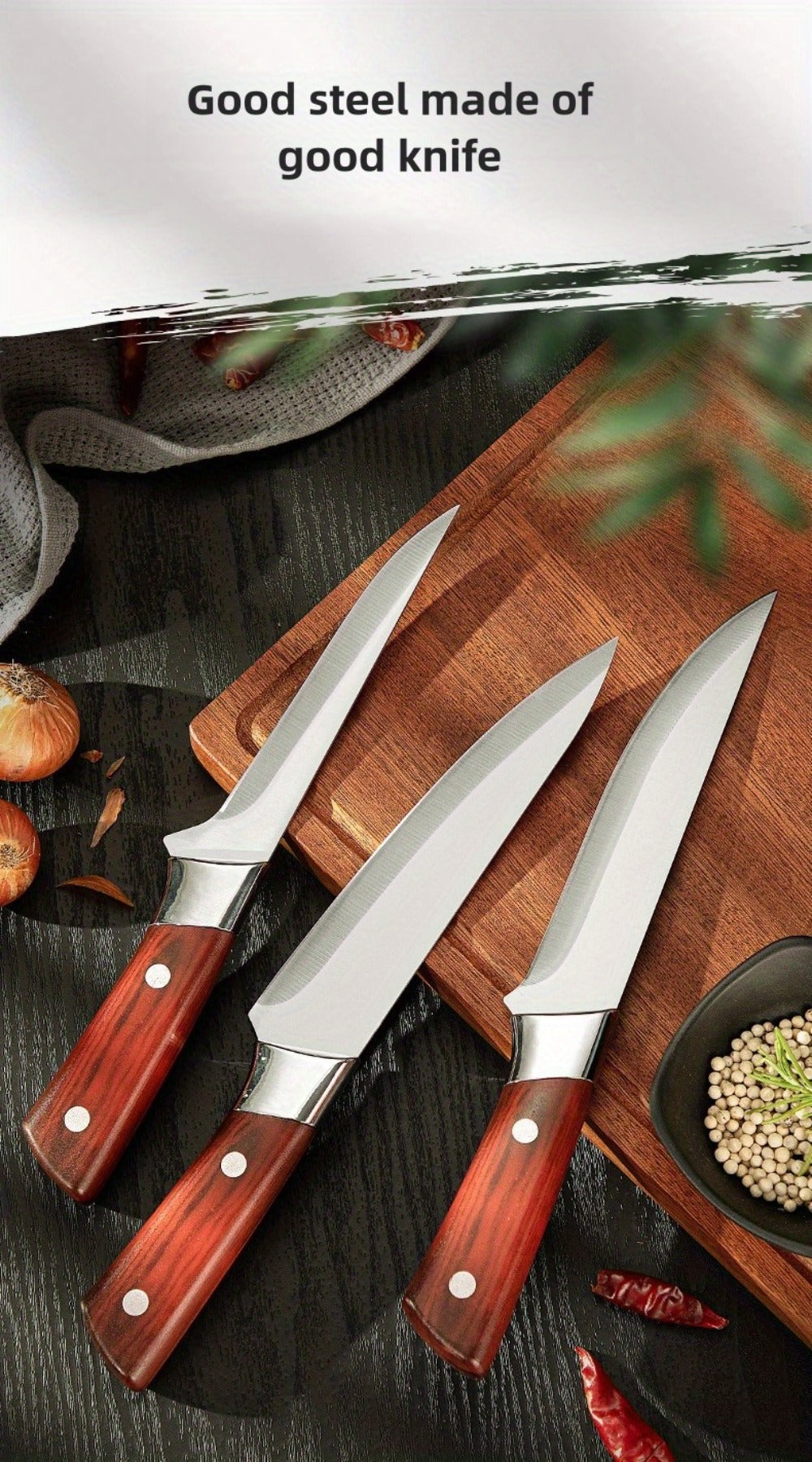 Kitchen Knife Set 3-Piece Hand Forged Stainless Steel Chef Knives with Boning Fillet & Carving Blades ¨C Professional Butcher Set for Meat Cutting BBQ Father's Day Gift