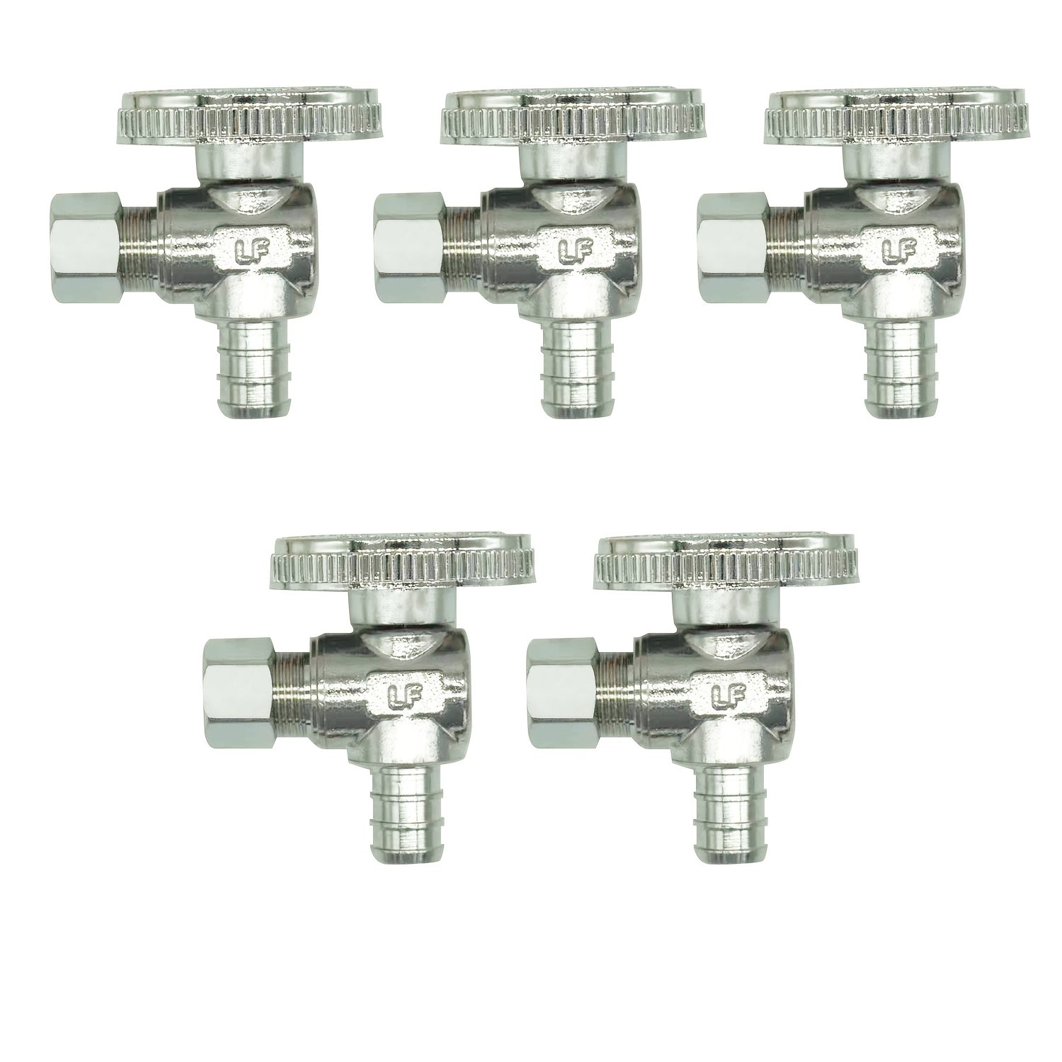 PEX Angle Stop Valve 5pcs - 1/2¡± PEX x 3/8¡± OD Compression, 1/4 Turn Shut-Off Valve, Lead-Free Chrome Brass, ASTM F1807 NSF/ANSI 61 Certified, for Bathroom Toilet Sink Plumbing