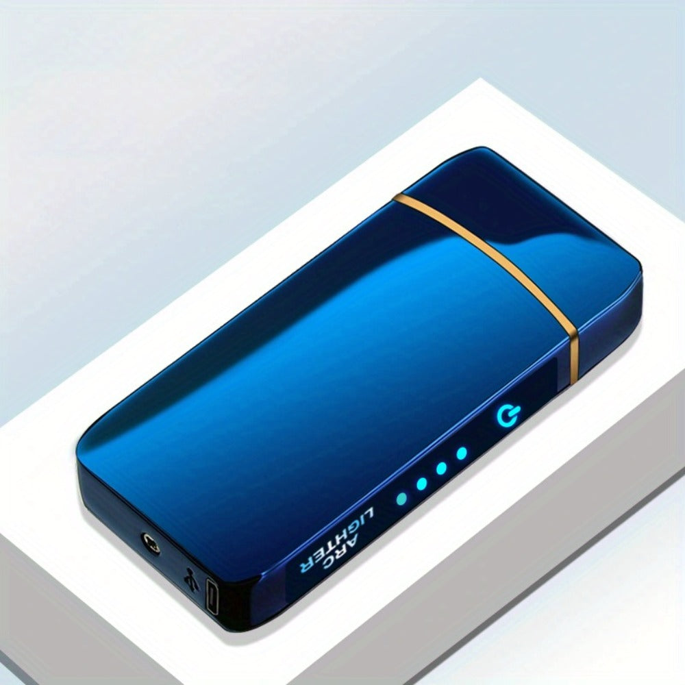 Electric Plasma Lighter USB Rechargeable ¨C Windproof Dual Arc, LED Power Display, Touch Induction | Compact Metal Design for Outdoor Camping, Hiking & Survival | 2 Colors & 6 Styles