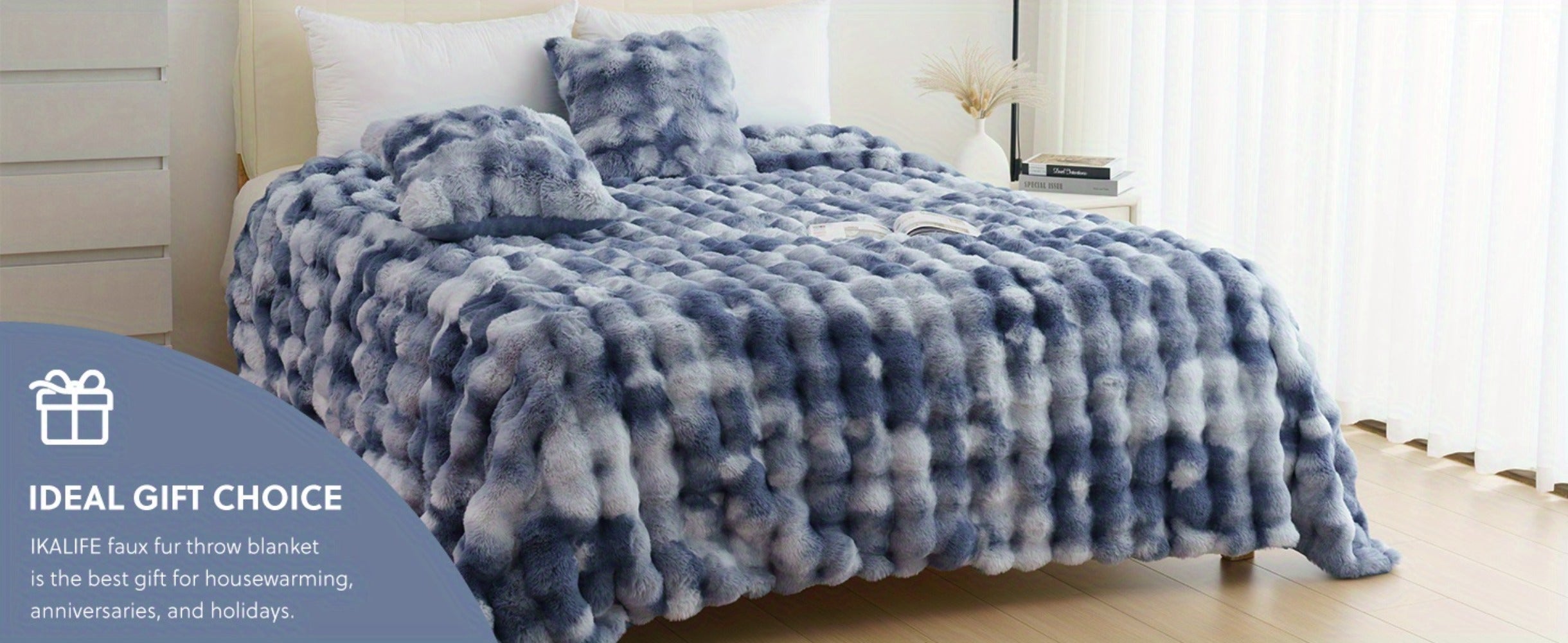 Faux Rabbit Fur Throw Blanket ¨C Ultra-Soft Plush Fleece for Bed, Couch, Sofa & Travel, All Season, 11 Colors, Throw to King Size