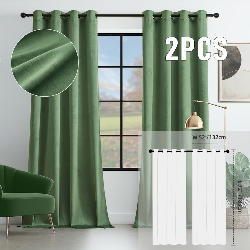 Velvet Room Darkening Curtains 2 Panels | Grommet Top Thermal Insulated Soundproof Blackout Curtains for Living Room Bedroom, Soft Solid Color Vintage Window Drapes