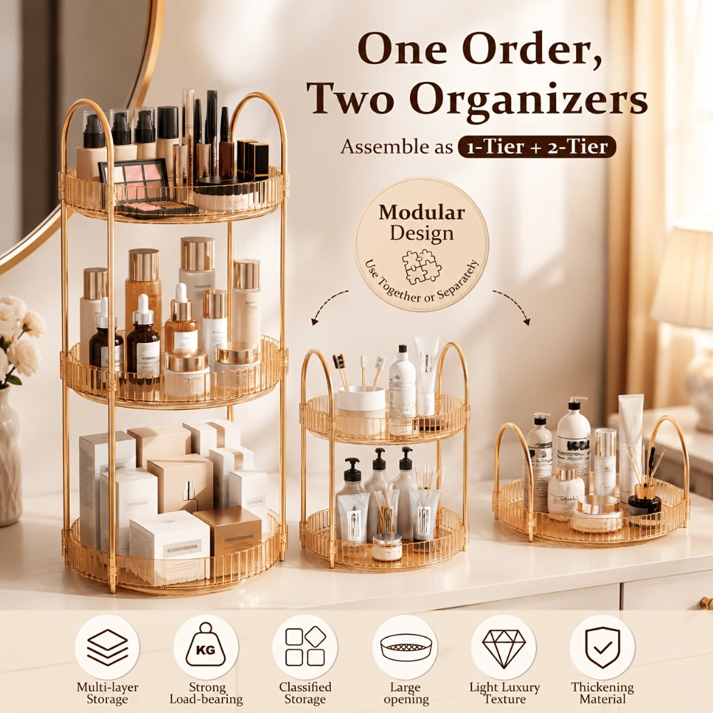 360 Rotating Makeup Organizer Skincare Storage Rack - Multi-Layer Detachable Cosmetic Organizer for Perfume, Lipstick, Skincare, Desktop Vanity Organizer for Bathroom & Bedroom