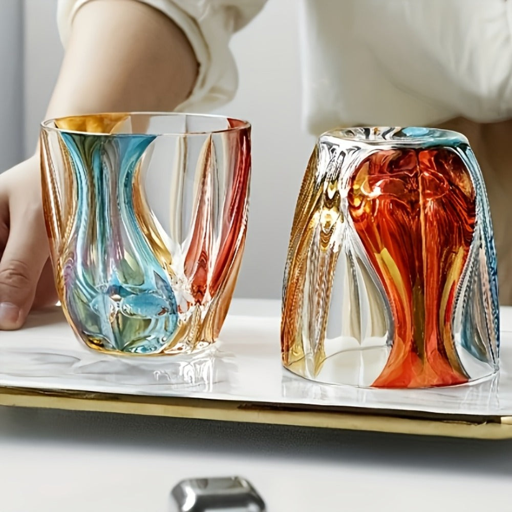Hand-Painted Crystal Wine Glass 150ml ¨C Czech Crystal Three-Color Luxury Short Cup for Red Wine & Whiskey ¨C Artistic Decorative Glassware ¨C Stylish Home Bar & Entertaining Gift