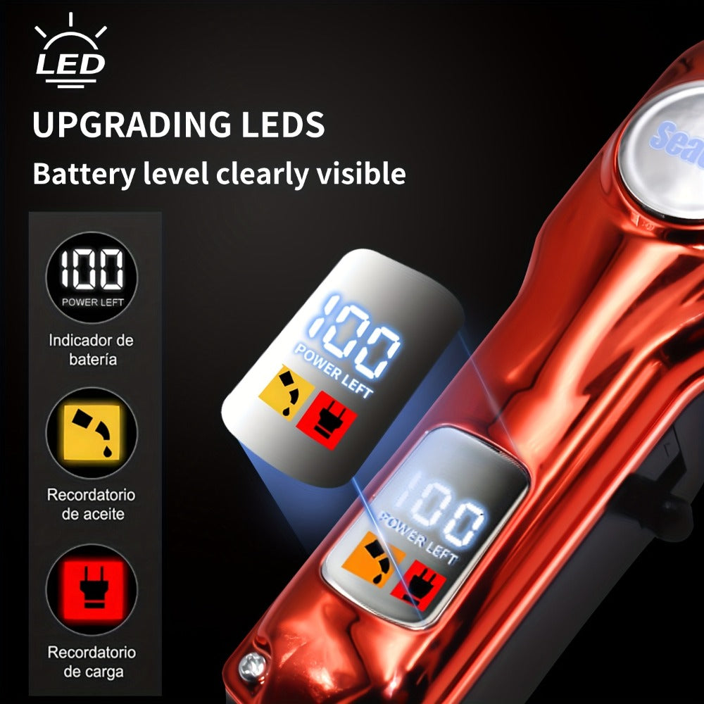 Men's Hair Clipper Set with T-Trimmer - USB Rechargeable Electric Hair Cutting Kit with LED Display, Cordless Grooming Combo for Beard Shaping, Fading & Detailing, Holiday Gift for Men, Red