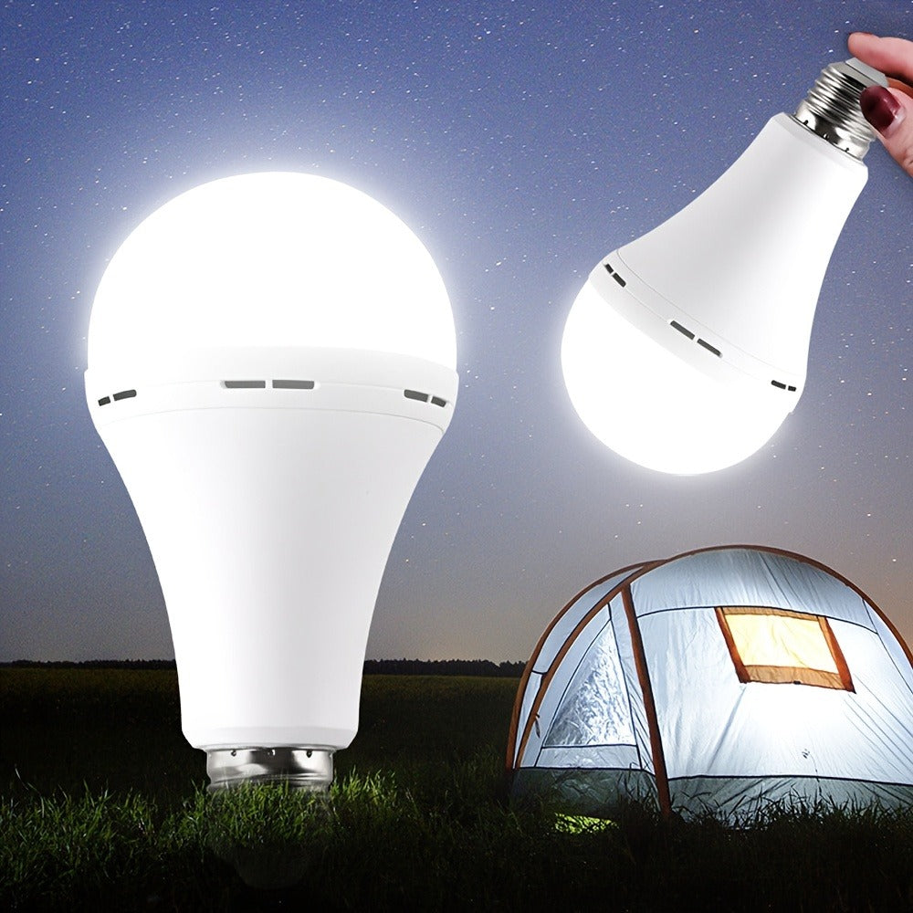 Rechargeable Emergency LED Light Bulb 12W 6500K 2000mAh with Polished Metal Finish ¨C Spherical Design Half-Flip Installation Backup Battery Bulb for Camping Hiking Indoor Outdoor Power Outage, 4 Pack