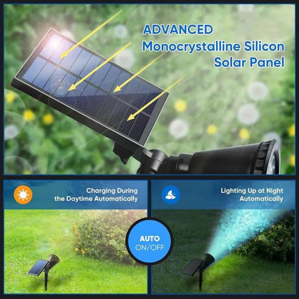 Solar Landscape Lights 2-in-1 Wall & Ground ¨C Independent Adjustable Solar Panel Auto On/Off | 8 Color Modes Outdoor Solar Spotlight for Garden, Driveway, Sidewalk & Pool Area | IP44 Waterproof