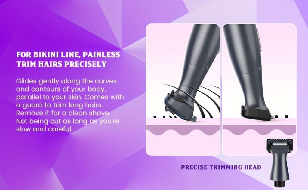 Women's Electric Bikini Trimmer Body Shaver Cordless Painless Razor Replaceable Heads Facial Hair Eyebrow Nose Ear Hair Removal Sensitive Skin