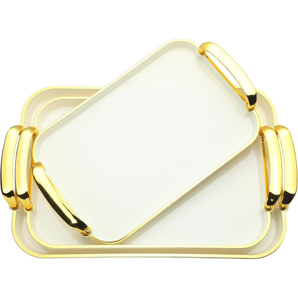 3-Piece Rectangular Serving Tray Set with Handles ¨C Plastic Food Trays for Parties, Dinners & Gatherings, 16.5/15/13.2 Inch Nested Trays for Turkey, Cake, Cheese, Fruit & Appetizers