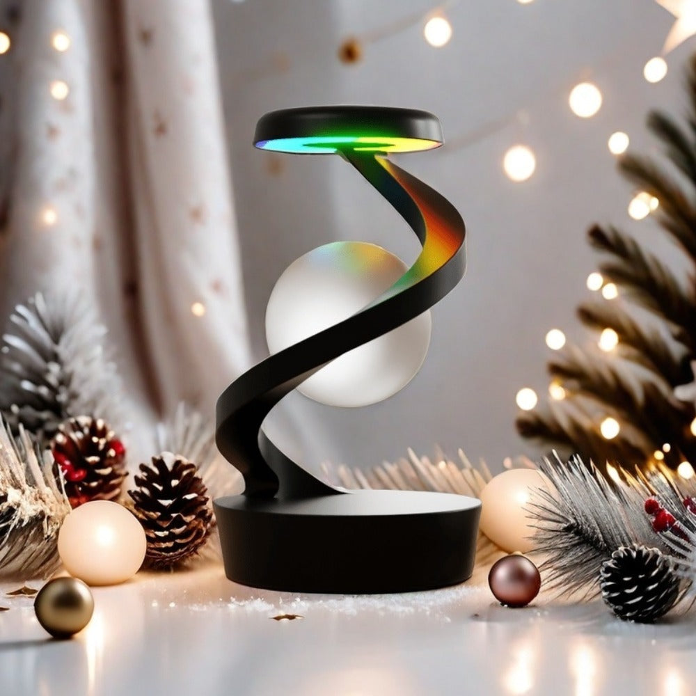 Floating Rotating Night Light with Wireless Charger ¨C Smart Desktop Visual Levitating Lamp with Light Sensor, Hand Wave Control, Atmosphere Mood Light for Bedroom Office Party Decor, Gift (Grey/White)