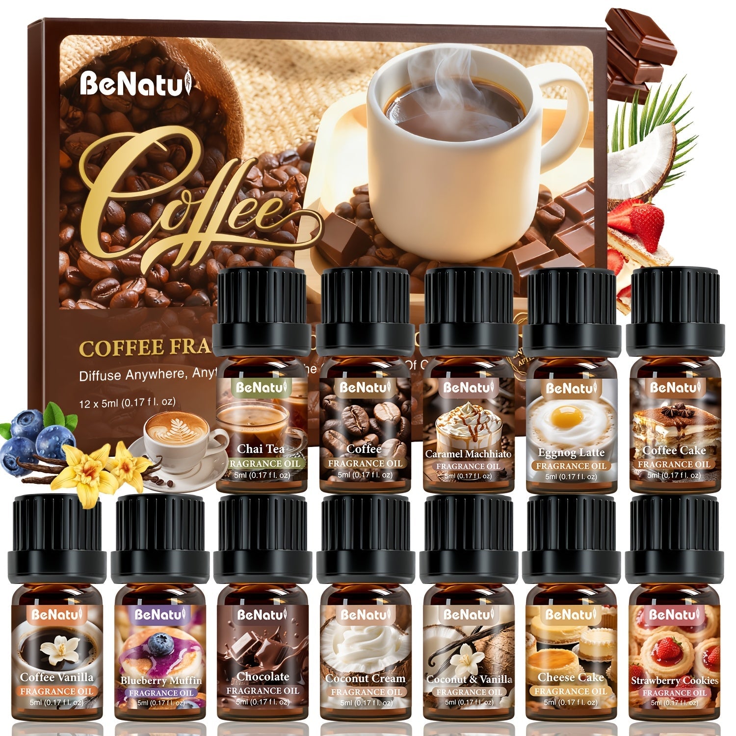 Essential Oil Set for Diffuser Humidifier Candle Making, Woody Coffee Date Night Garden Aroma Botanical Fragrance Oils, Sandalwood Cedarwood Lavender Peppermint Scents, Christmas Valentine Gift 12-24pcs