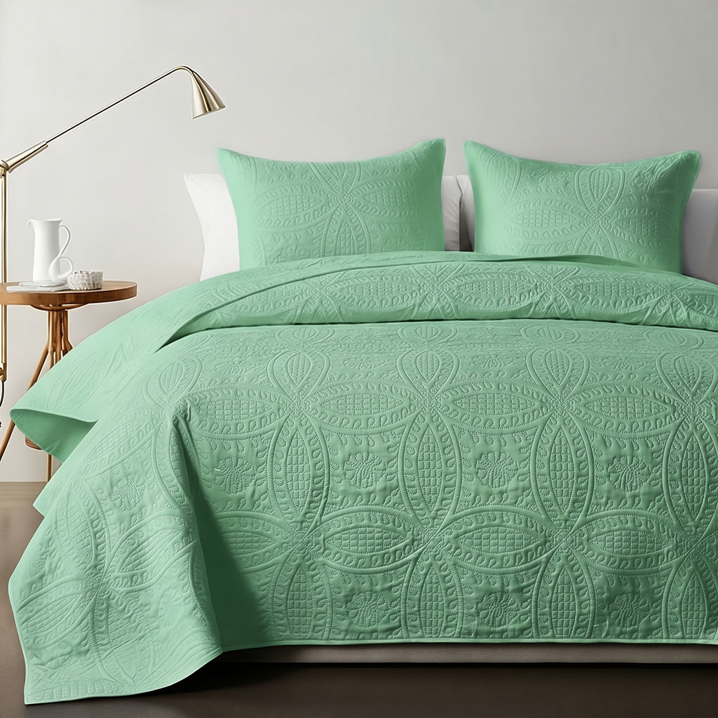 Quilt Set Bedspread with Pillowcases - Lightweight Microfiber Coverlet Twin Full Queen King, Soft Breathable Coin Pattern Comforter Set for Bedroom Dorm School