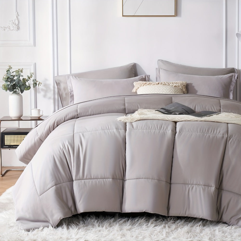 Comforter Set Soft Breathable Microfiber Bed in a Bag with Fitted Sheet Flat Sheet Pillowcases & Shams ¨C All Season Fluffy Checkered Bedding Set Twin Full Queen King