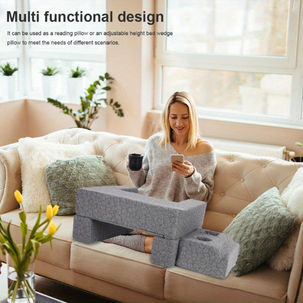 Adjustable Reading Gaming Wedge Pillow with Armrests ¨C Multipurpose Foam Support Pillow for Bed, Sofa & Floor, Steam Deck & Switch Compatible, Gray