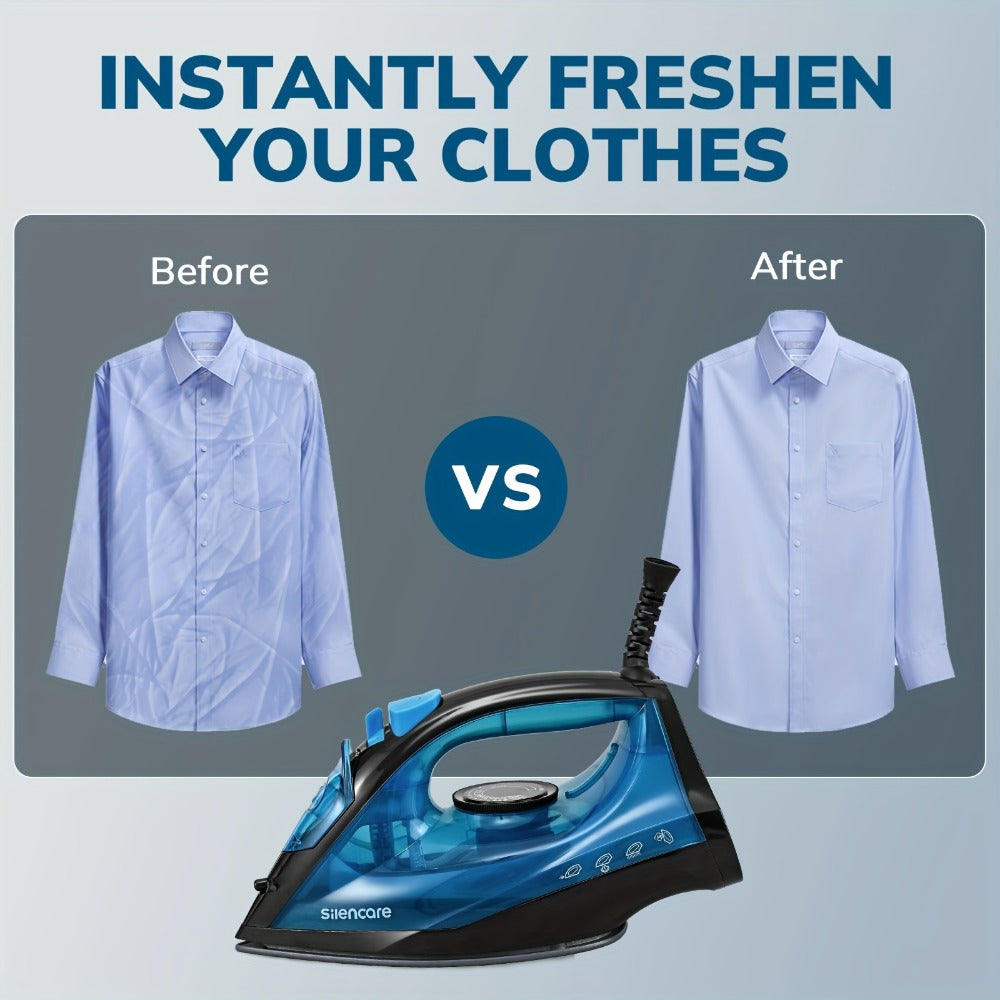 Steam Iron Non-Stick Bottom Plate High Pressure Anti-Calc Safety Protection Adjustable Temperature Steam Settings Dry Wet Clothes Fast Heating Travel Essential Blue