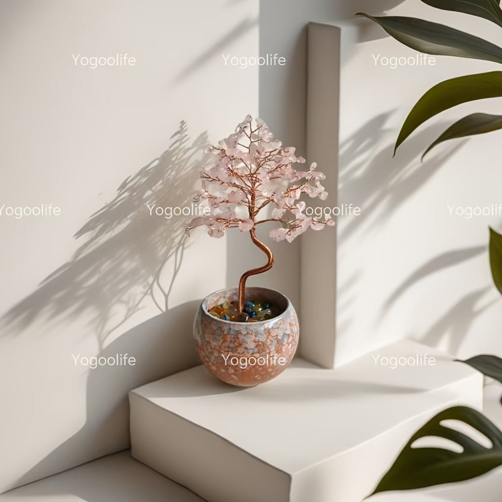 Natural Crystal Gemstone Tree with Ceramic Base 7 Inch Handmade Healing Stone Bonsai Tree Desktop Ornament for Home Office Decor Birthday Valentine Christmas Gift 13 Colors 180mm