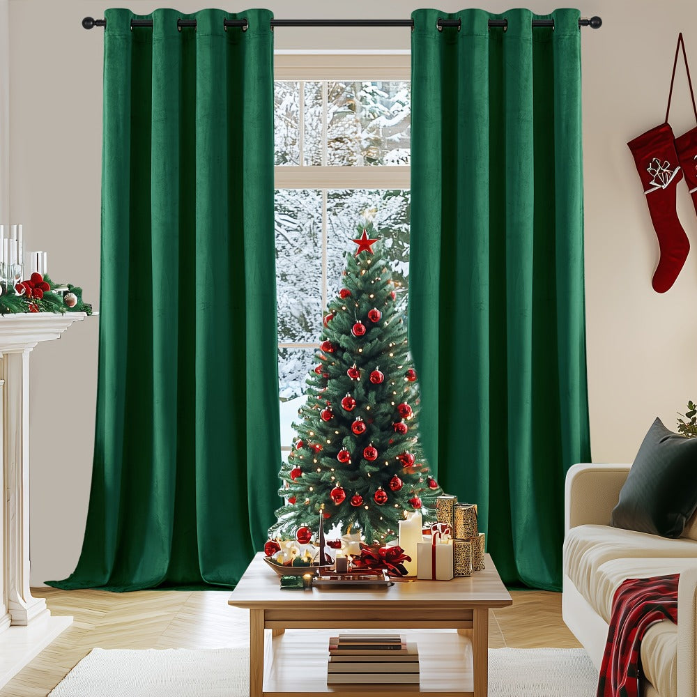 Velvet Room Darkening Curtains 2 Panels | Grommet Top Thermal Insulated Soundproof Blackout Curtains for Living Room Bedroom, Soft Solid Color Vintage Window Drapes