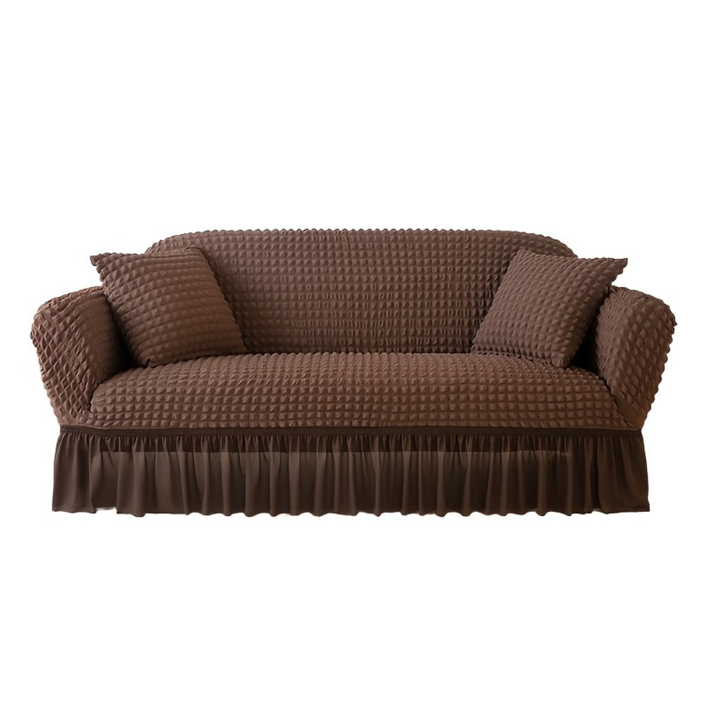 Stretch Seersucker Sofa Cover Solid Color Elastic Band Closure Machine Washable Slipcover for Armchair Loveseat 1 2 3 4 Seater - 8 Colors Home Wedding Decor