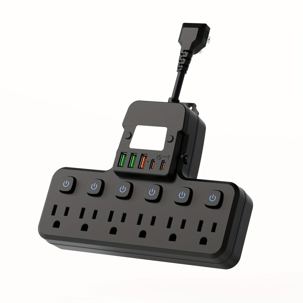 Desktop Power Strip 11-in-1 with 6 AC Outlets 3 USB-A 2 USB-C Ports 6 Individual Switches Multifunctional Charging Station for School Studio Workshop Home Office Desk