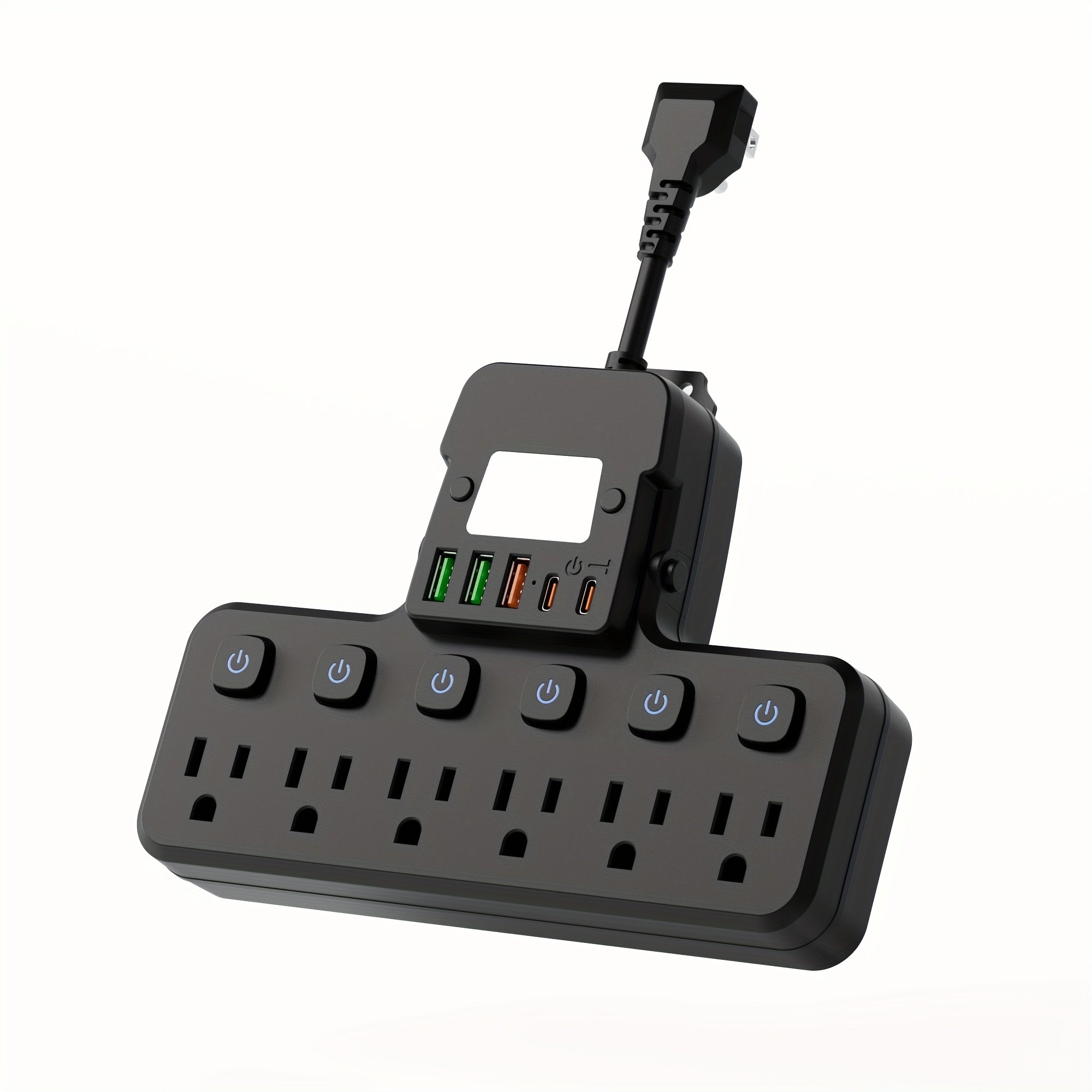 Desktop Power Strip 11-in-1 with 6 AC Outlets 3 USB-A 2 USB-C Ports 6 Individual Switches Multifunctional Charging Station for School Studio Workshop Home Office Desk